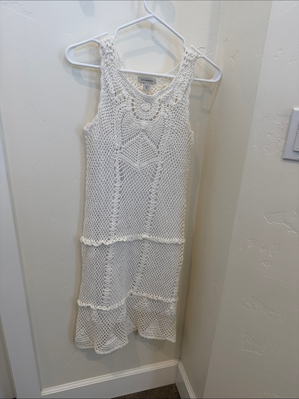Boston Proper White Crochet Tiered Maxi Dress
